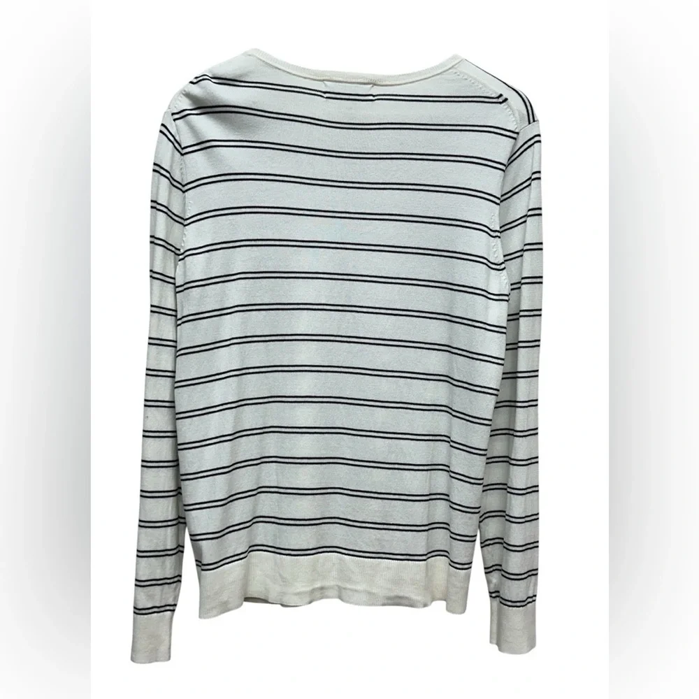 Banana Republic Forever Sweater Striped Size XL Cream Black Women Crew Neck Top - Picture 4 of 5